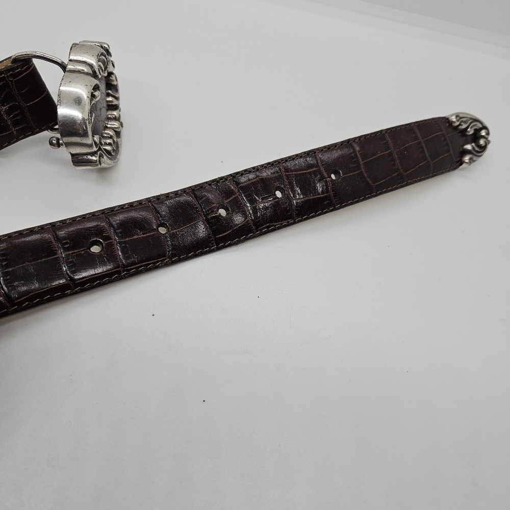 Brighton brown croc embossed belt with decorative silver tone buckle medium - Picture 6 of 6